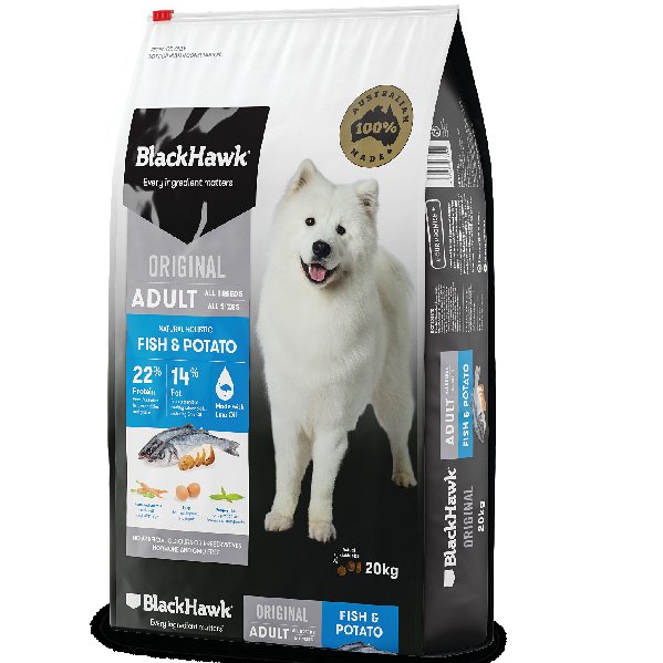 BLACK HAWK DOG FISH & POTATO 20KG Australind Essential Grooming