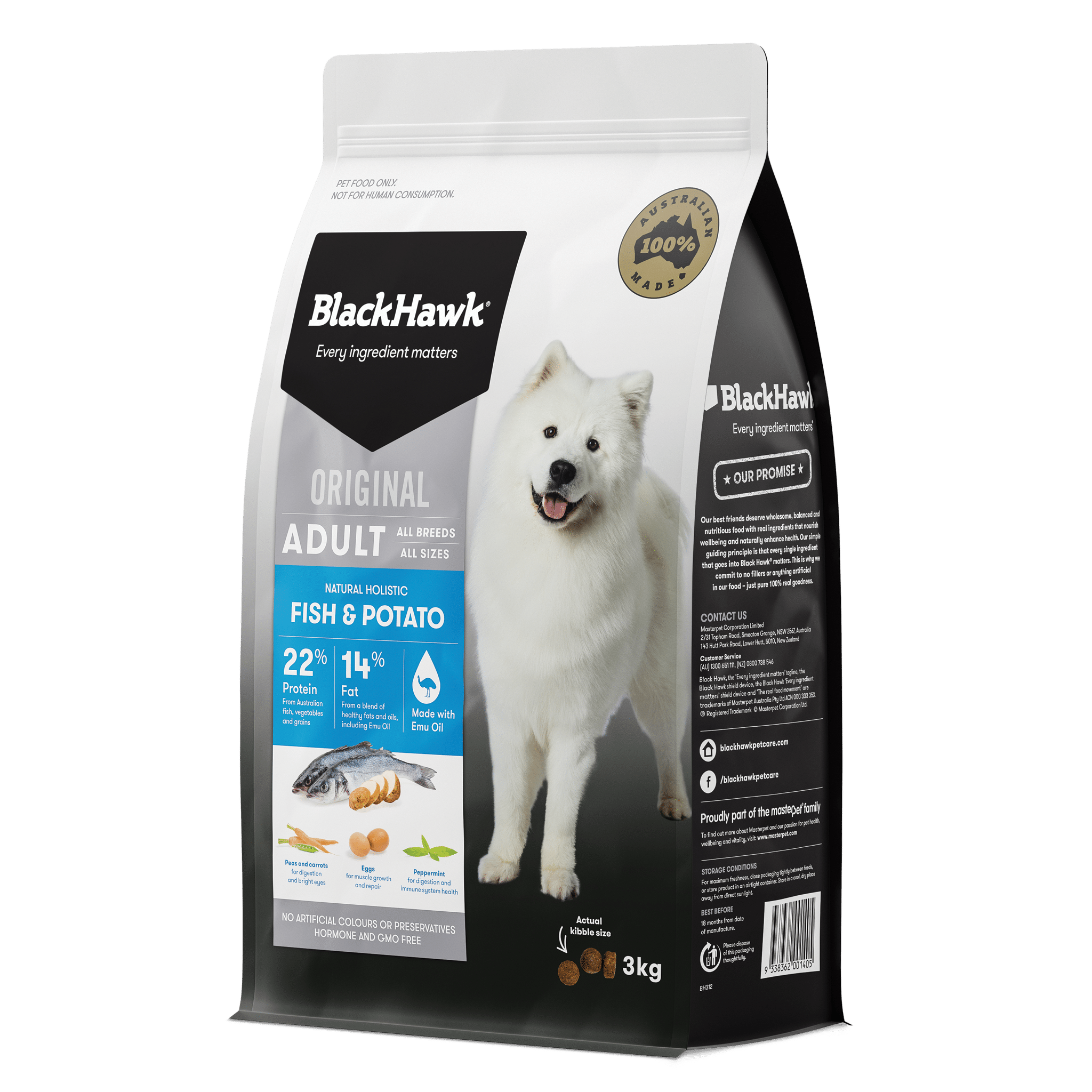 BLACK HAWK DOG FISH & POTATO 3KG Australind Essential Grooming